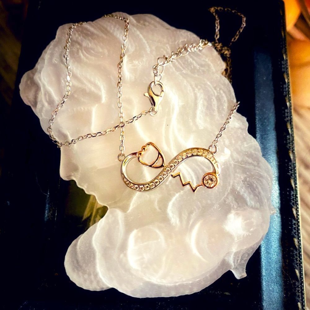 Stethoscope Infinity Sterling Silver CZ Necklace